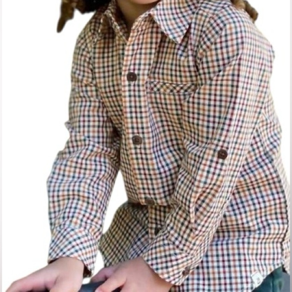 Me & Henry Atwood 100% Cotton Woven Long Sleeve Shirt in Navy and Gold